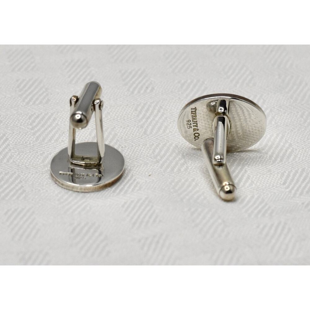 Tiffany & Co Oval 925 Sterling Silver Engine-turned Monogram "MOE" Cufflinks - Picture 3 of 7